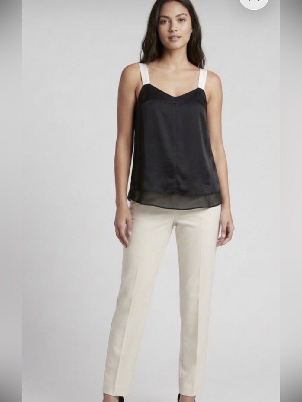 Banana Republic Black Satin top with sheer under layers and wide satin straps. L